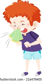 A boy sneezing cartoon character illustration