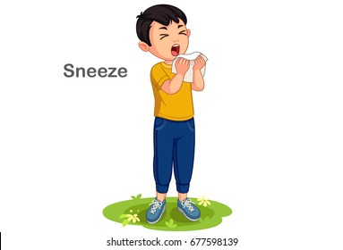 Boy Sneezing Cartoon Illustration