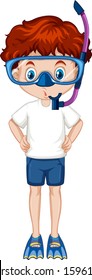 Boy with snorkel on white background illustration