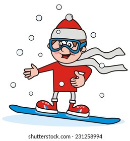 boy and snowboard, vector icon