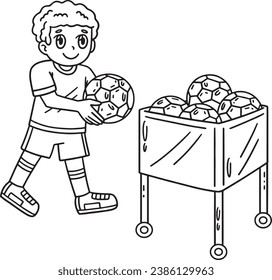 Boy with Soccer Ball Cart Isolated Coloring Page