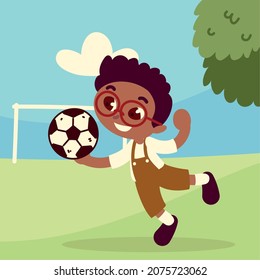 boy with soccer ball cartoon