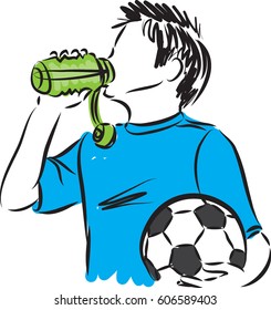 boy with soccer ball drinking water illustration