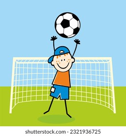 boy and soccer ball, football, goalkeeper, keeper, vector illustration
