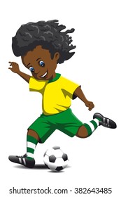 boy soccer player on the run beats a soccer ball 