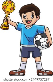 Boy with a Soccer Trophy Cartoon Colored Clipart 