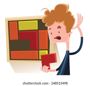 Boy solving a puzzle vector illustration cartoon character