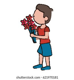 boy son with bunch flower