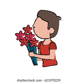 boy son with bunch flower