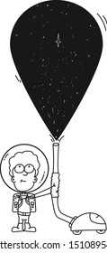 boy in space vacuum sucks stars. space adventure .