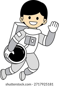 Un niño en un traje espacial está saludando
