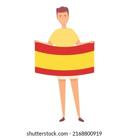 Boy with Spain flag icon cartoon vector. Child world. Cute boy