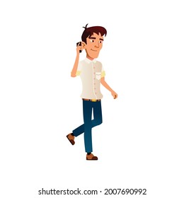 boy speaking with friend on smartphone cartoon vector. boy speaking with friend on smartphone character. isolated flat cartoon illustration
