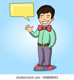 Boy with speech bubble. Beautiful vector design.