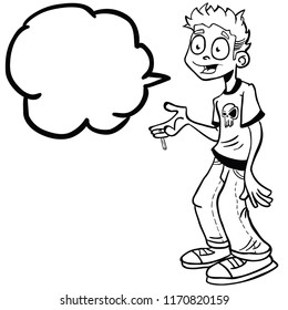 niño con burbuja de habla fumando una ilustración de caricatura conjunta aislada en blanco