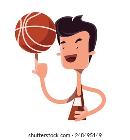 Boy Spinning Basketball Ball On Finger Vector Illustration Cartoon Character