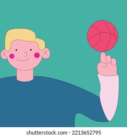 A Boy Spinning A Basketball On His Finger Vector Illustration Eps 10