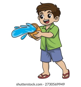 Boy Splashing Water from Bucket