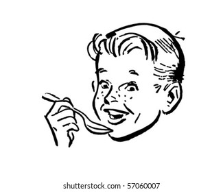 Boy With Spoon - Retro Clip Art