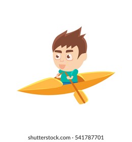 Boy Sportsman Kayaking Part Of Child Sports Training Series Of Vector Illustrations