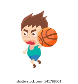 Boy Sportsman Playing BasketBall Part Of Child Sports Training Series Of Vector Illustrations
