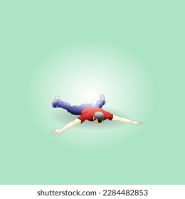A boy sprawl face down on the floor in despair for the concept of surrender. Hand drawn vector illustration.