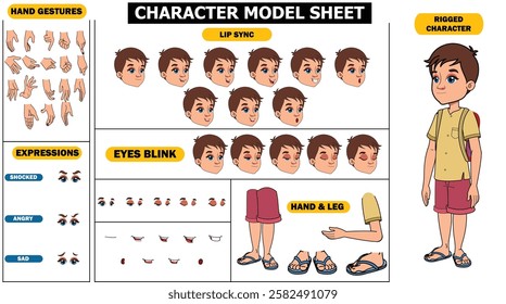 Boy Sprite Sheet | Rigged 2D Character with Lip Sync, Walk Cycle, Eye Blink, Eyebrow Expressions, and Hand Sync | Ready-to-Use for Animation