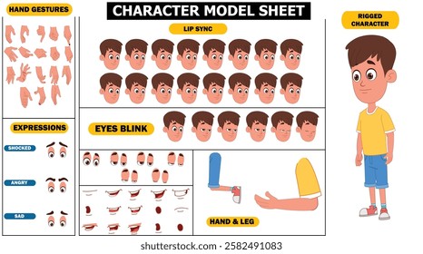 Boy Sprite Sheet | Rigged 2D Character with Lip Sync, Walk Cycle, Eye Blink, Eyebrow Expressions, and Hand Sync | Ready-to-Use for Animation