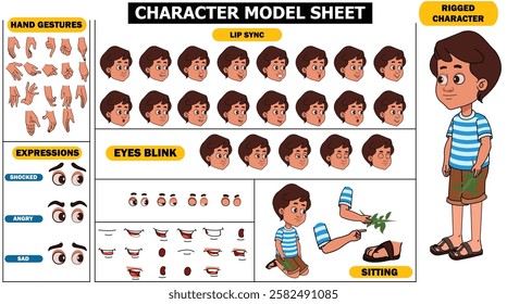 Boy Sprite Sheet | Rigged 2D Character with Lip Sync, Walk Cycle, Eye Blink, Eyebrow Expressions, and Hand Sync | Ready-to-Use for Animation