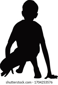 A Boy Squatting Body Silhouette Vector