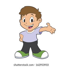 Boy standing with arm outstretched