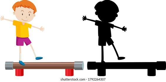 Boy standing balance with its silhouette illustration