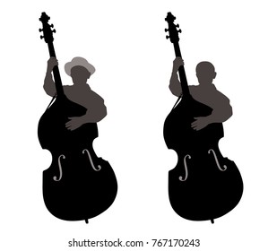 Boy standing behind a contrabass