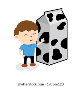 A Boy Standing With Carton Of Milk