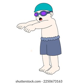 boy is standing doing a pose for jumping swimming. vector design illustration art