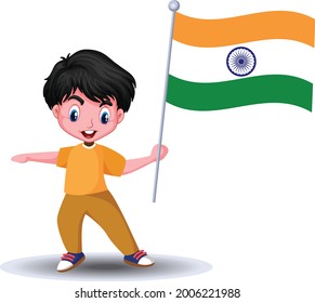 Un niño parado con una bandera caricatura de arte vectorial e ilustración