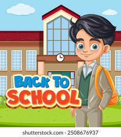 Boy standing in front of school building