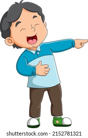 The boy is standing and laughing at someone next to him of illustration