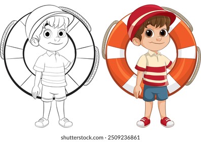 Boy standing with a lifebuoy ring