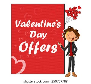 Boy standing with love blank board in vector