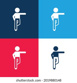 Boy Standing On Right Leg Stretching Left Arm blue and red four color minimal icon set
