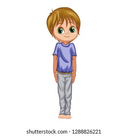 Boy Standing and Practicing Capoeira movement. Kid Character Doing Baqueta Element of Martial Art, Capoeira Dancer Pose Vector Illustration on a White Background
