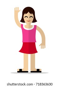 Boy Standing Raise His Hand and Greeting Say Hello