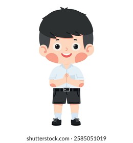 boy standing and raising his hand in a greeting cartoon