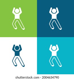 Boy Standing Up Stretching Leg Flat four color minimal icon set