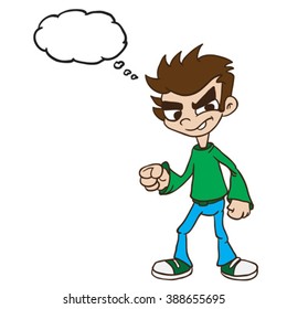boy standing with thought bubble cartoon