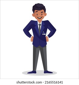 Boy is standing. Vector graphic illustration. Individually on white background.