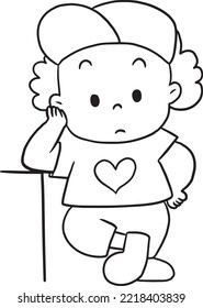 Boy Standing Waiting Cartoon Doodle Kawaii Anime Coloring Page Cute Illustration Drawing Clipart Character Chibi Manga Comics