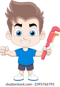 boy was standing with a wrench wanting to fix everything that was broken, creative cartoon character doodle