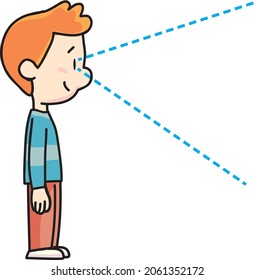 boy stands and his field of vision is shown